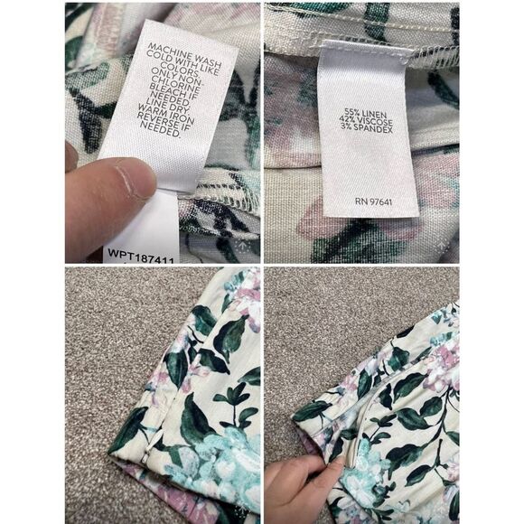 J. jill womens oatmeal floral linen stretch pants sz small side zipper elastic - Picture 3 of 12